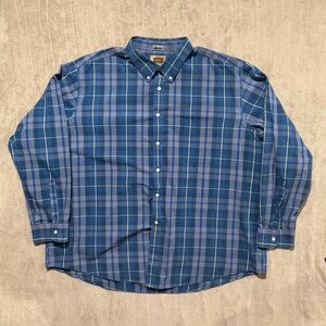 The Foundry Easy Care Shirt Mens 3XLT Blue Yellow Plaid Classic Button Down L/S